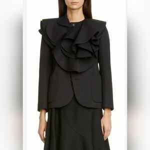 TRICOT COMME DES GARÇONS Ruffle Collar Wool Gabardine Jacket Black M Org $1,315